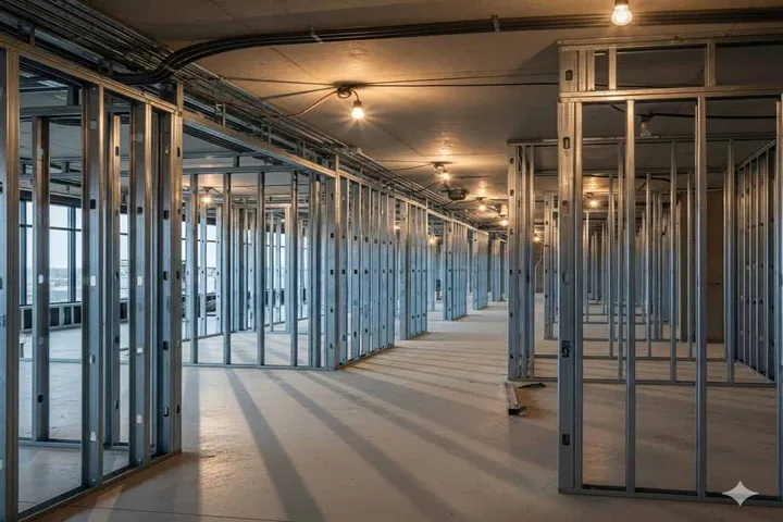 Commercial steel stud and drywall framing in a Calgary institutional building